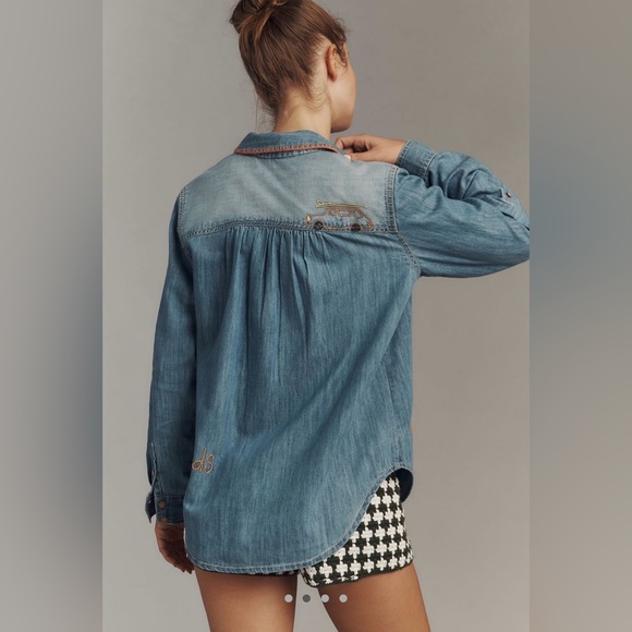 Pilcro Long-Sleeve Embroidered Icon Denim Buttondown Shirt from Anthropologie M - Picture 4 of 8
